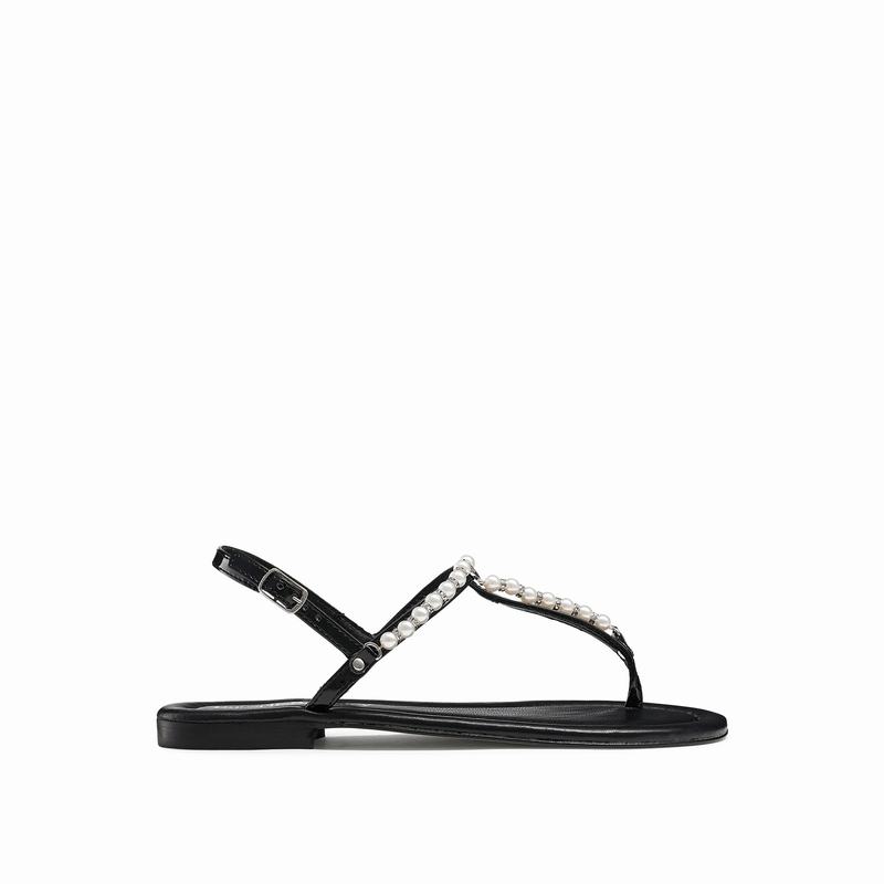 Russell & Bromley Pearly Womens Pearl Trim Sandals Black |HTP910AL|